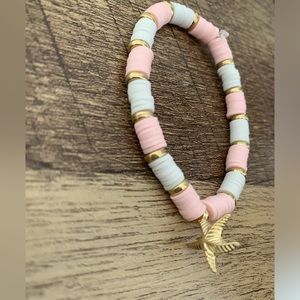 Handmade Pink and white starfish clay bead braclet